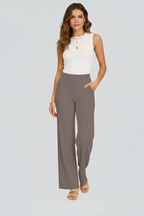 Pantaloni Donna Pull-On a Vita Alta con Gamba Ampia