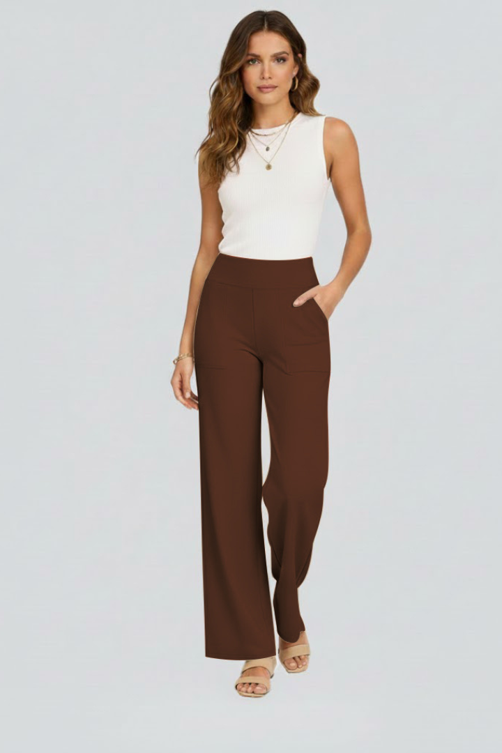 Pantaloni Donna Pull-On a Vita Alta con Gamba Ampia