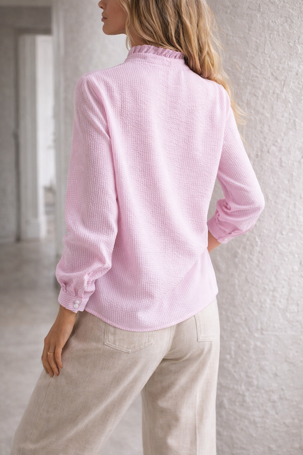 Blusa da Donna con Volant e Maniche Lunghe