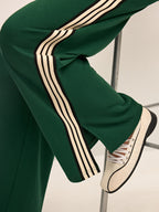 Pantalones de estar por casa para mujer, de pierna ancha, con cordón y bandas laterales
