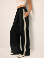 Pantalones de estar por casa para mujer, de pierna ancha, con cordón y bandas laterales