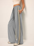 Pantalones de estar por casa para mujer, de pierna ancha, con cordón y bandas laterales