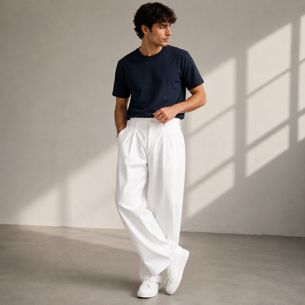Pantaloni Uomo con Pieghe a Gamba Ampia dal Taglio Moderno