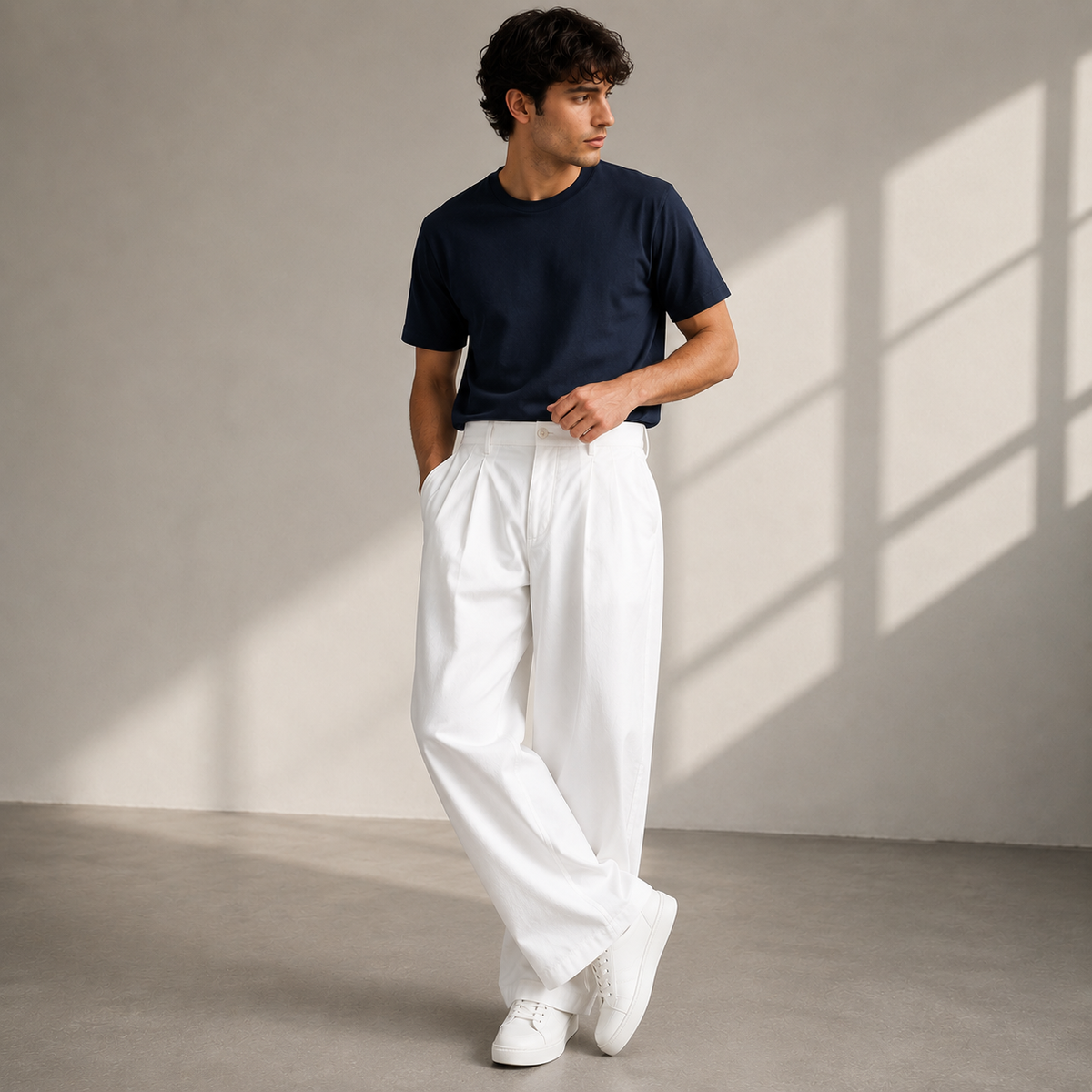 Pantaloni Uomo con Pieghe a Gamba Ampia dal Taglio Moderno