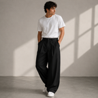 Pantaloni Uomo con Pieghe a Gamba Ampia dal Taglio Moderno