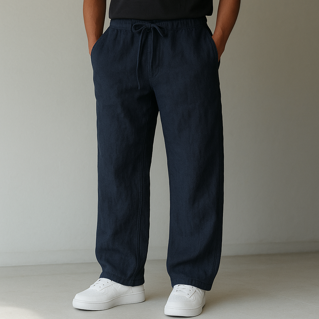 Pantalones casuales de hombre de pierna ancha con cordón ajustable – corte holgado