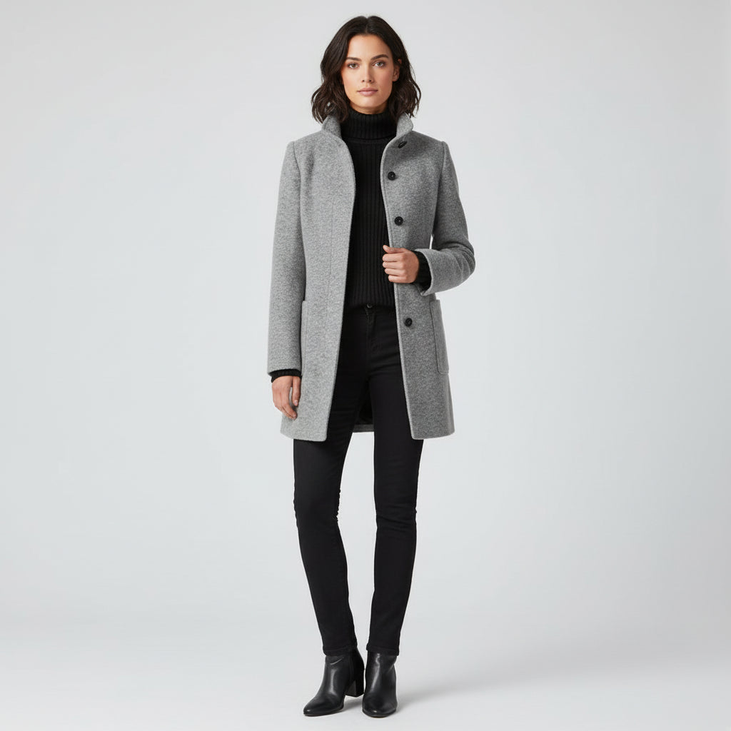 MAUDY - Elegant Lang Uldfrakke til Kvinder