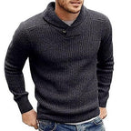 Pull homme côtelé à col châle et bouton