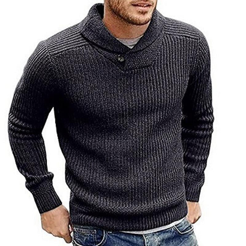 Pull homme côtelé à col châle et bouton