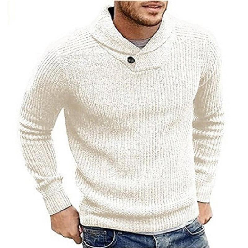 Pull homme côtelé à col châle et bouton
