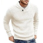 Pull homme côtelé à col châle et bouton