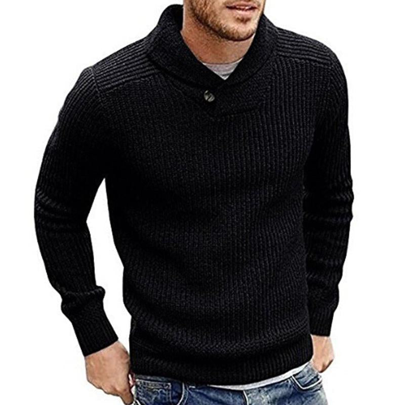 Pull homme côtelé à col châle et bouton