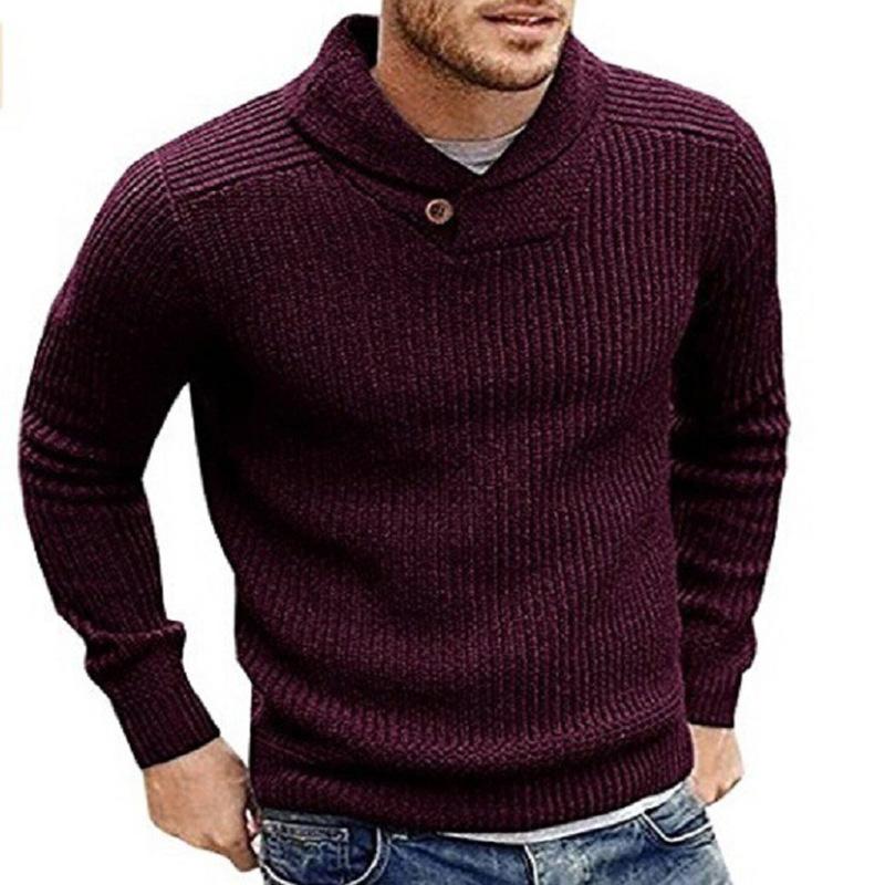Pull homme côtelé à col châle et bouton