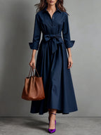 Robe-chemise midi pour femme Abito avec ceinture