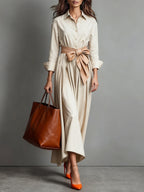 Robe-chemise midi pour femme Abito avec ceinture