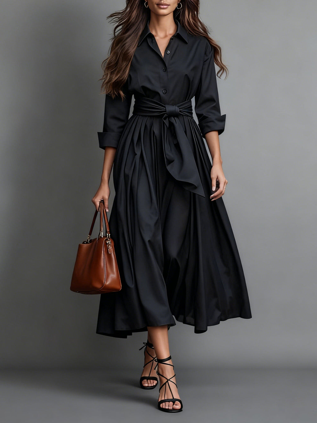 Robe-chemise midi pour femme Abito avec ceinture