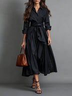Robe-chemise midi pour femme Abito avec ceinture