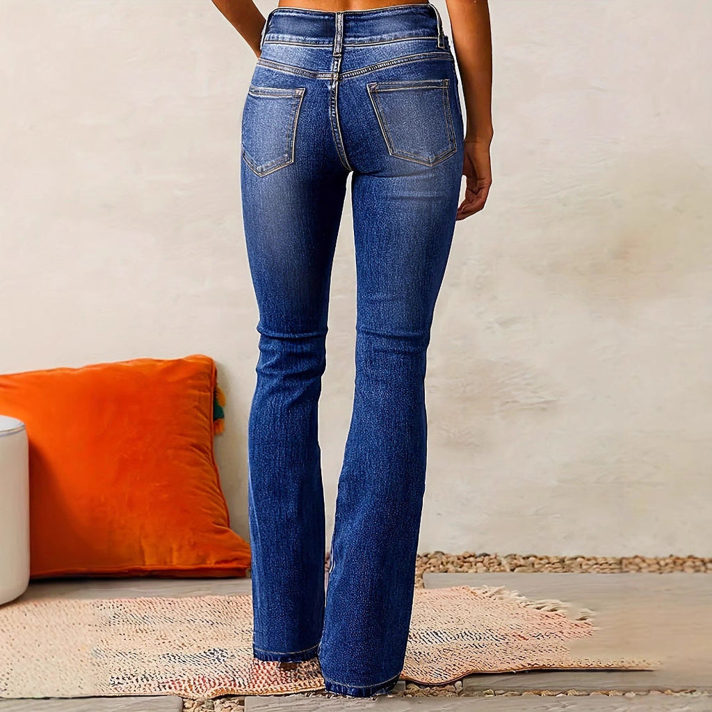 Jeans Bootcut Donna a Vita Alta con Doppio Bottone