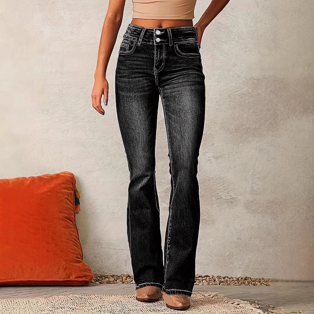 Jeans Bootcut Donna a Vita Alta con Doppio Bottone