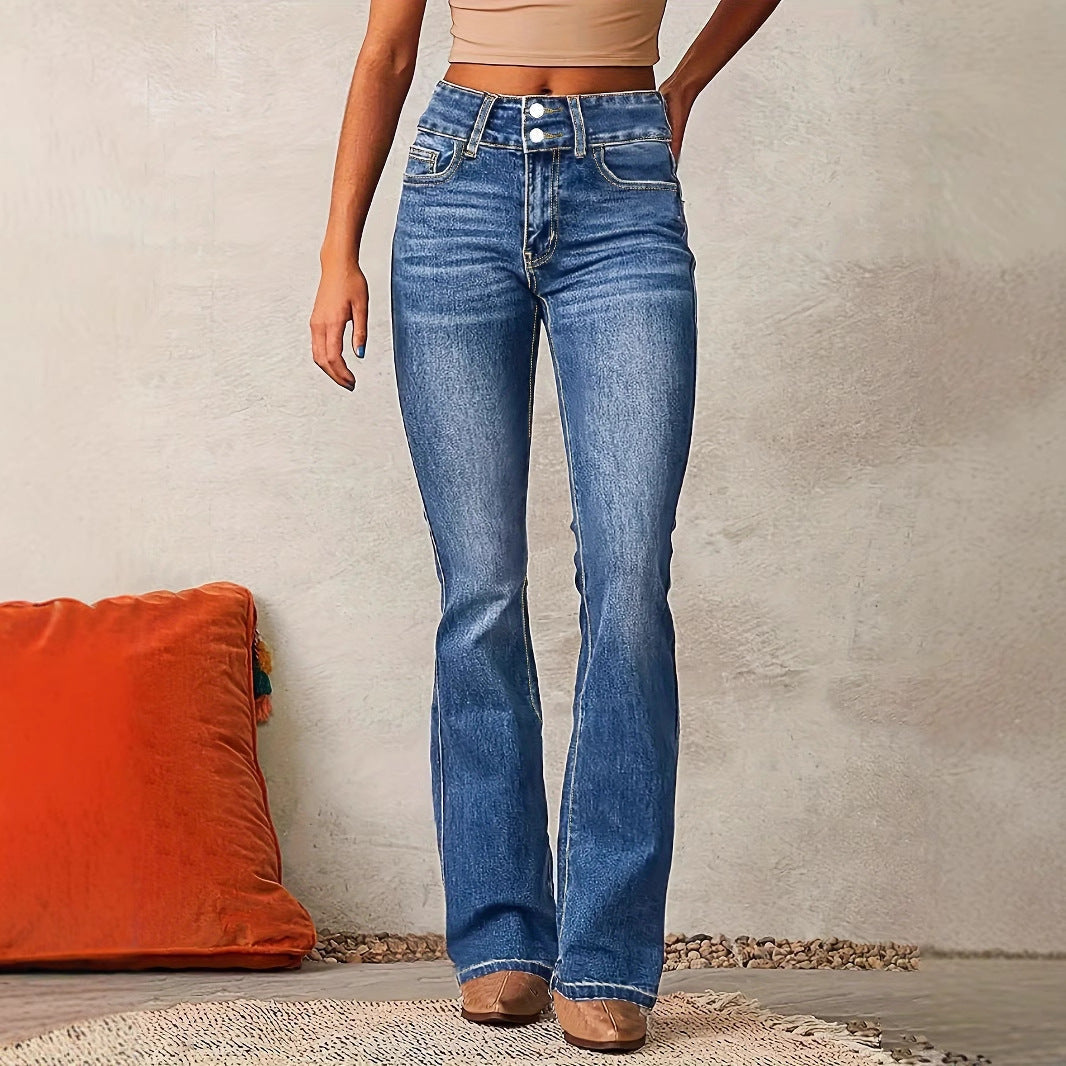 Jeans Bootcut Donna a Vita Alta con Doppio Bottone