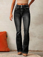Jeans Bootcut Donna a Vita Alta con Doppio Bottone