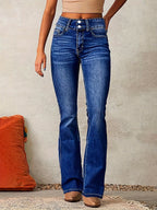 Jeans Bootcut Donna a Vita Alta con Doppio Bottone