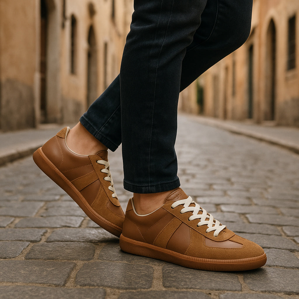 Sneakers Uomo Retro con Pannelli a Contrasto e Lacci – Stile Vintage e Comfort