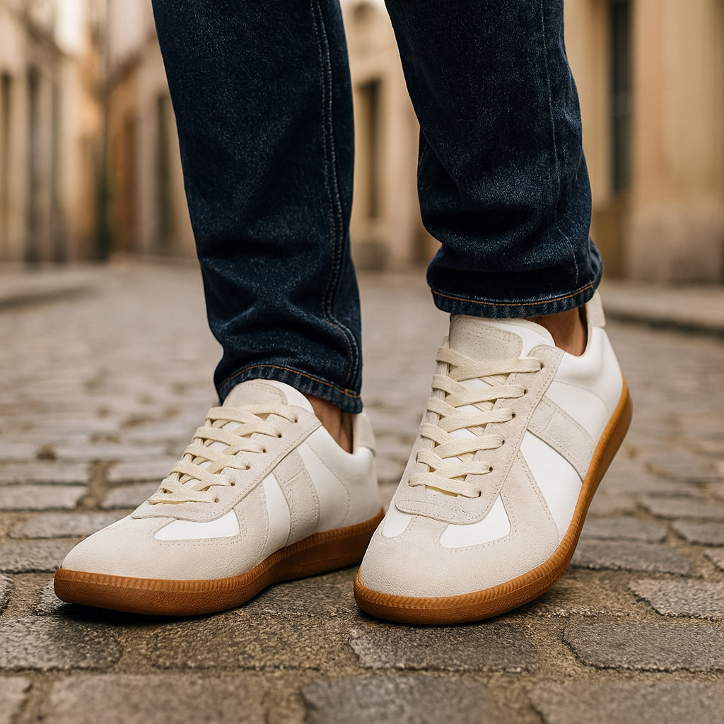 Sneakers Uomo Retro con Pannelli a Contrasto e Lacci – Stile Vintage e Comfort