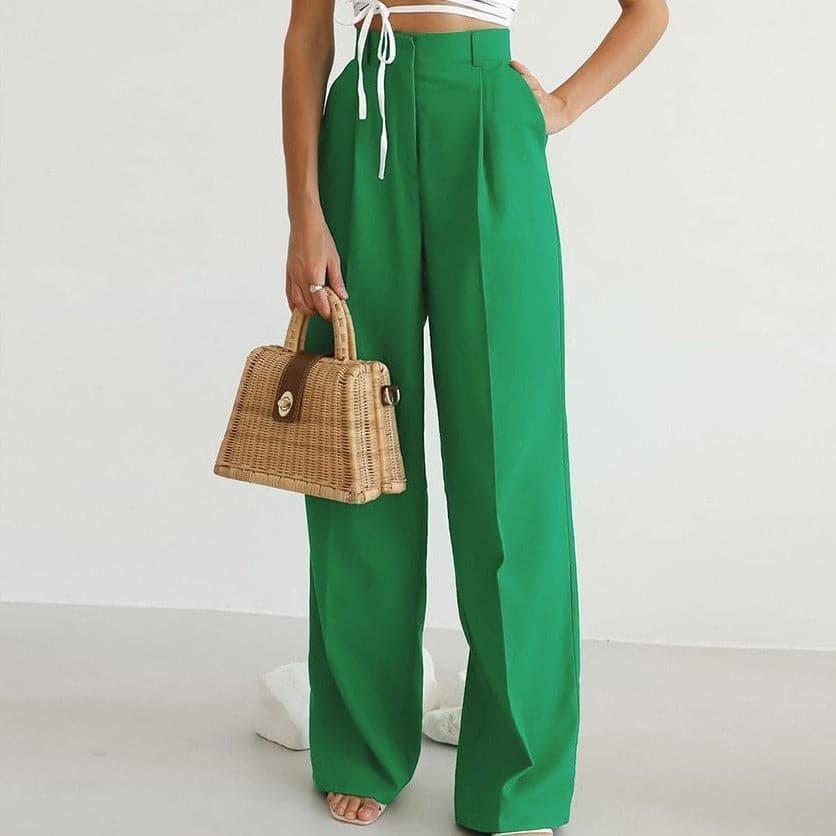 Pantalon élégant pour femme taille haute à plis - Jambe large et coupe raffinée
