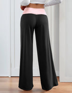 Pantalones palazzo de mujer con cintura doblada – Suaves, elásticos y de pierna ancha