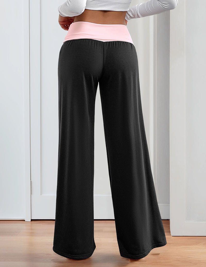 Pantalon palazzo pour femme à taille retroussée – doux, extensible et à jambes larges