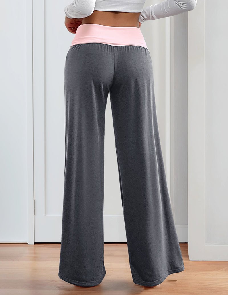 Pantalon palazzo pour femme à taille retroussée – doux, extensible et à jambes larges