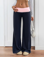 Pantalones palazzo de mujer con cintura doblada – Suaves, elásticos y de pierna ancha