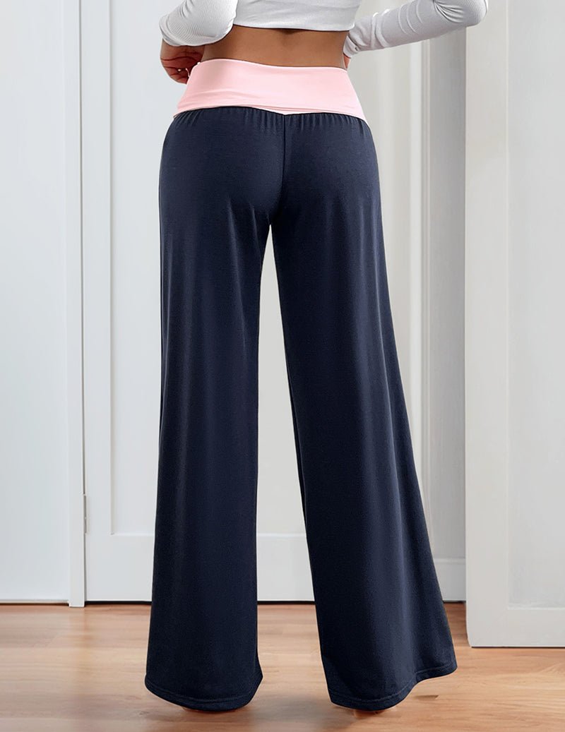 Pantalones palazzo de mujer con cintura doblada – Suaves, elásticos y de pierna ancha