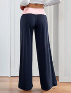 Pantalones palazzo de mujer con cintura doblada – Suaves, elásticos y de pierna ancha