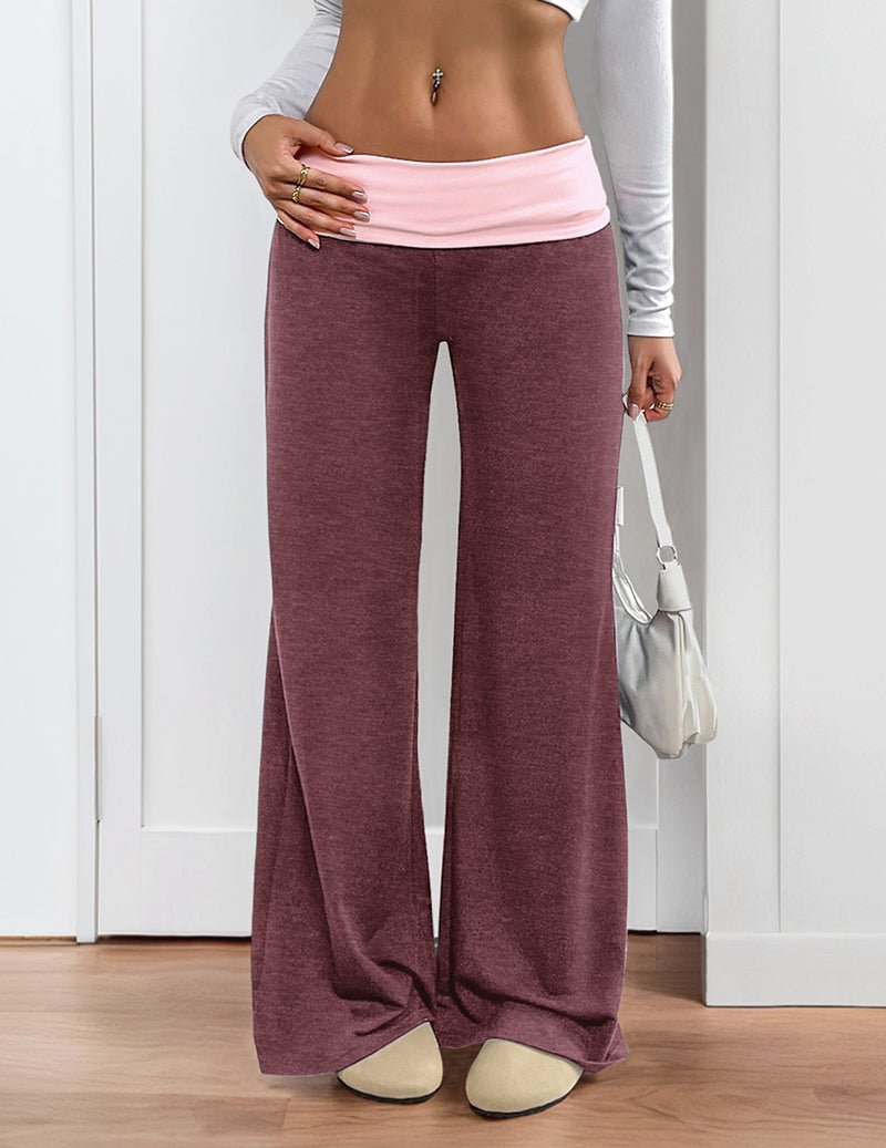 Pantalon palazzo pour femme à taille retroussée – doux, extensible et à jambes larges