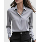 Blusa de mujer con efecto satinado, cuello y mangas largas