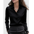 Blusa de mujer con efecto satinado, cuello y mangas largas