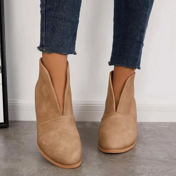 Botines de mujer sin cordones con escote en V