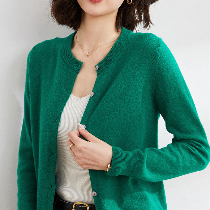 Cardigan femme en maille à col rond - Manches longues et bords côtelés