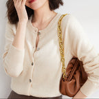 Cardigan femme en maille à col rond - Manches longues et bords côtelés