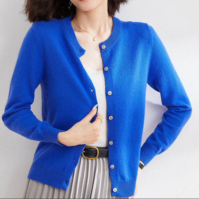 Cardigan femme en maille à col rond - Manches longues et bords côtelés