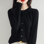 Cardigan femme en maille à col rond - Manches longues et bords côtelés
