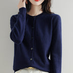 Cardigan femme en maille à col rond - Manches longues et bords côtelés