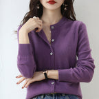 Cardigan femme en maille à col rond - Manches longues et bords côtelés