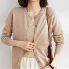 Cardigan femme en maille à col rond - Manches longues et bords côtelés