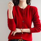 Cardigan femme en maille à col rond - Manches longues et bords côtelés
