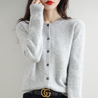 Cardigan femme en maille à col rond - Manches longues et bords côtelés