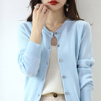 Cardigan femme en maille à col rond - Manches longues et bords côtelés