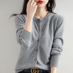 Cardigan femme en maille à col rond - Manches longues et bords côtelés